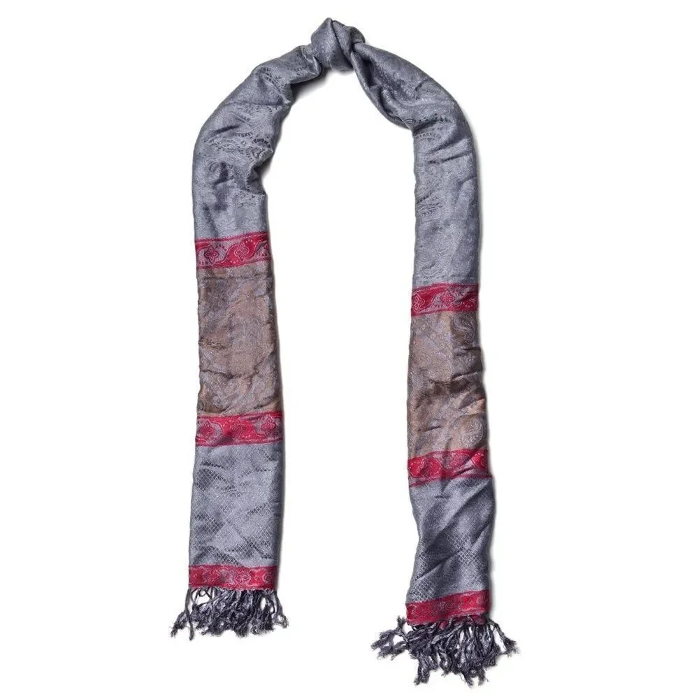 Scarf and Earrings Set Gray and Red